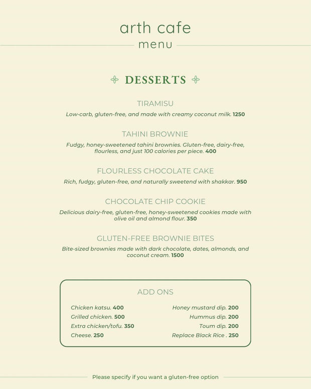 Arth Cafe Menu