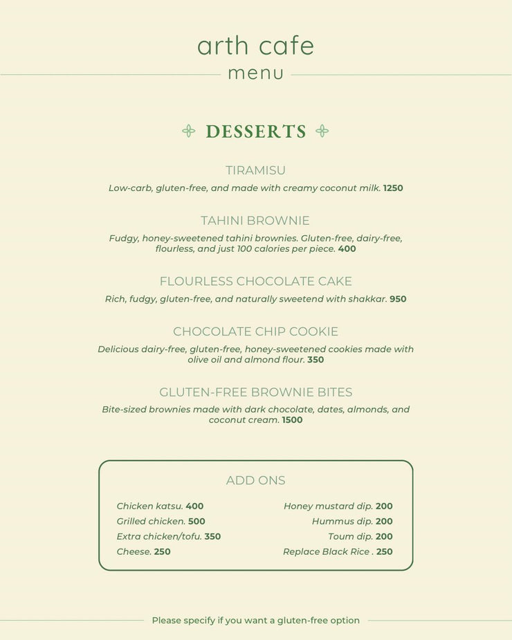 Arth Cafe Menu