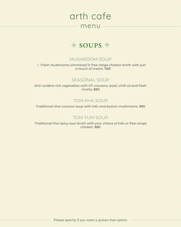 Arth Cafe Menu