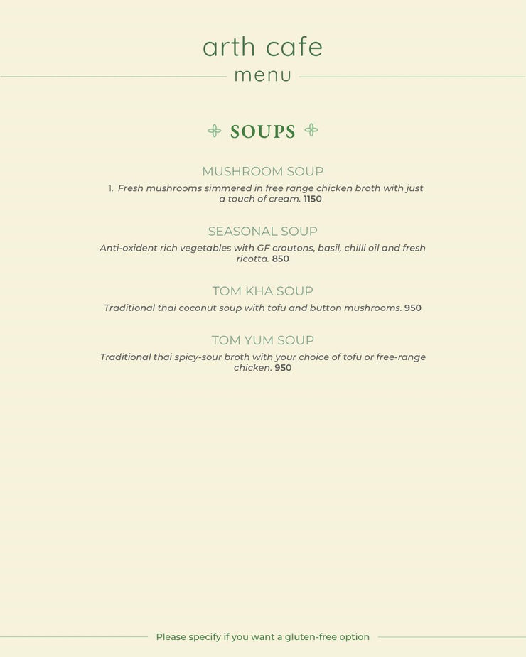 Arth Cafe Menu