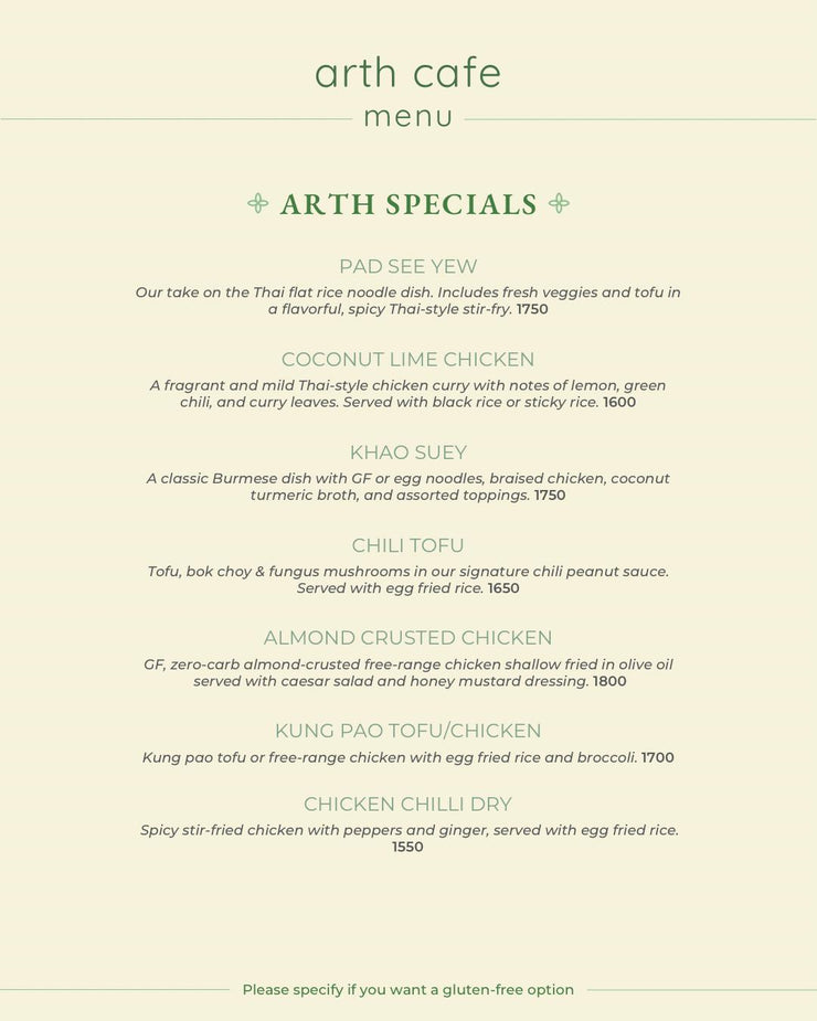 Arth Cafe Menu