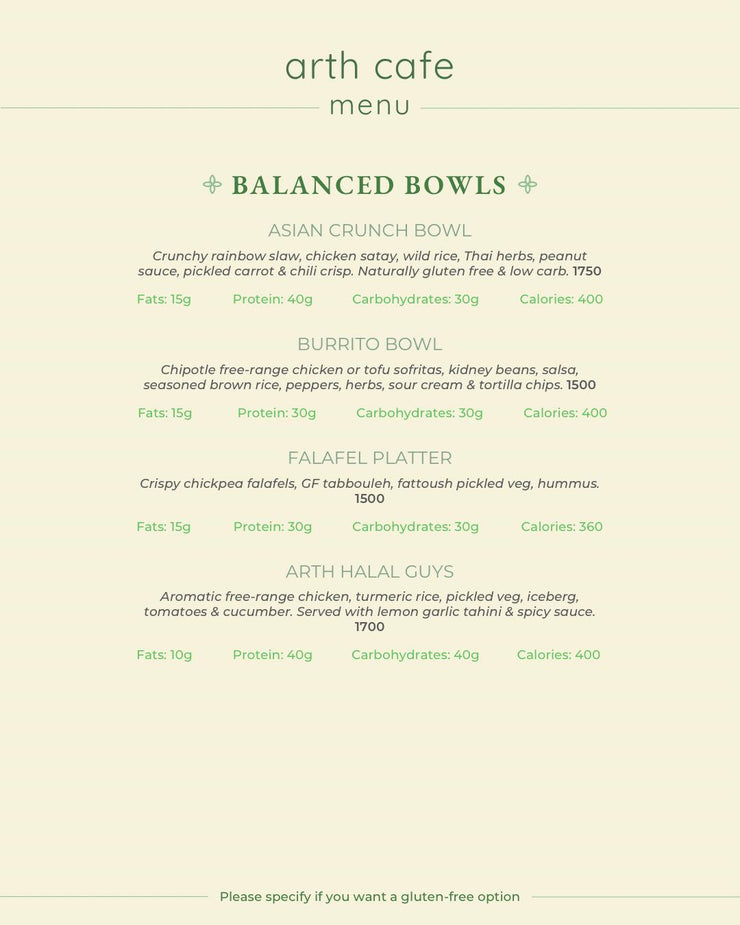 Arth Cafe Menu