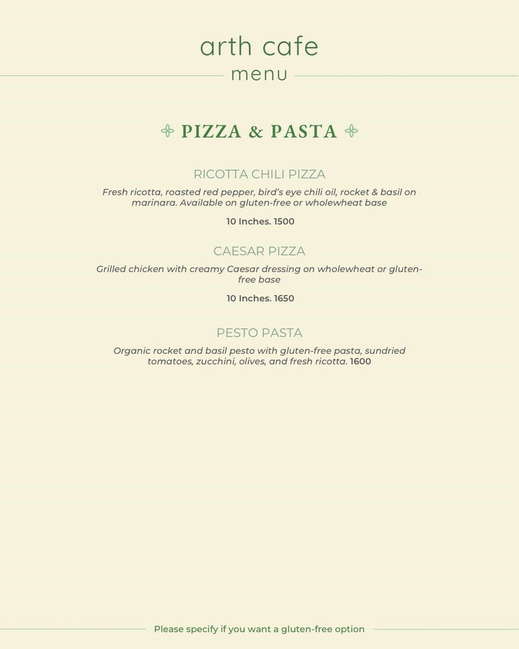 Arth Cafe Menu